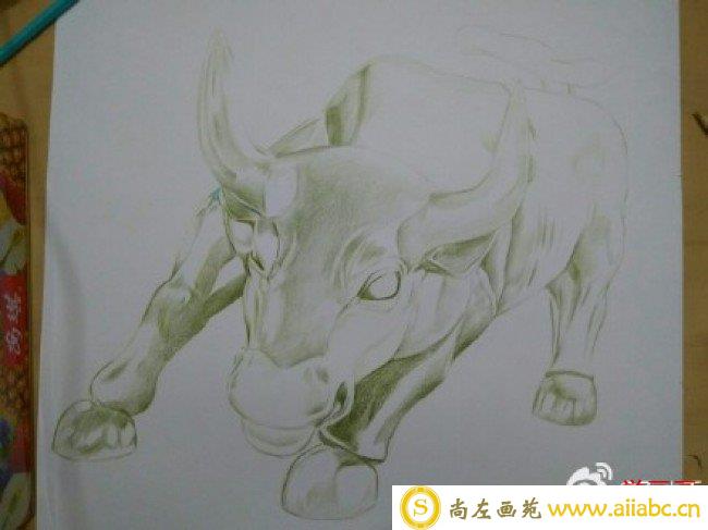 股市金牛铜牛彩铅画教程 手绘步骤图片 铜牛的彩铅画画法 怎么画_
