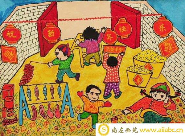 春节热闹的景象画的图片 关于春节的儿童画