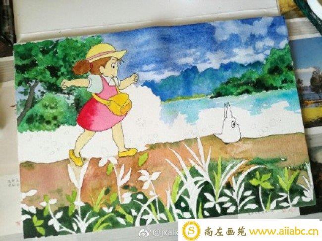 《龙猫》小梅和多多洛水彩画手绘教程图片 开心快乐的小梅和多多洛水彩画_