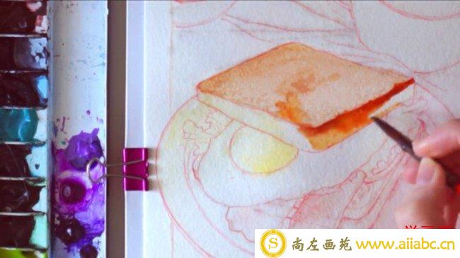 【视频】美味可口爱心早餐美食水彩画画法 面包鸡蛋咖啡画法_