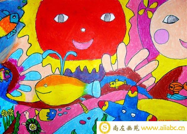 五彩斑斓的海底世界儿童画/水彩画图片