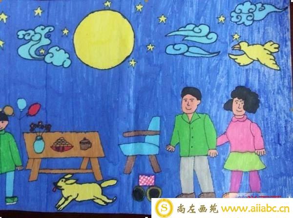 小学生中秋节儿童画绘画作品欣赏