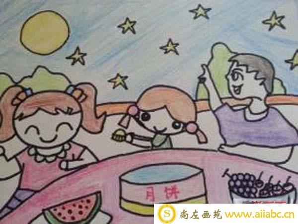 关于中秋吃月饼的儿童画绘画作品欣赏