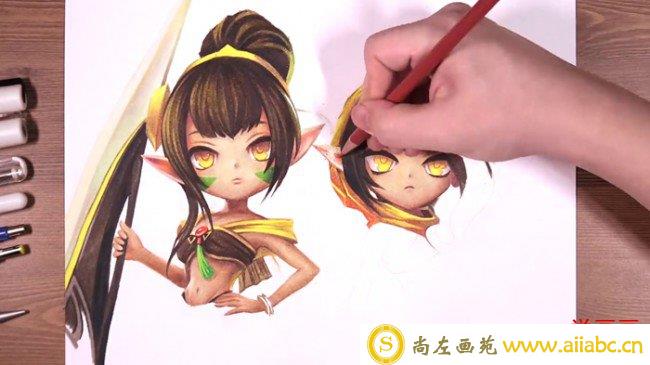 【视频】游戏动漫人物战斗系美少女彩铅插画手绘视频教程画法步骤_