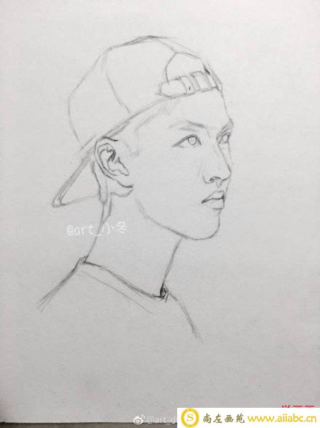 戴帽子的男青年侧身素描手绘画教程图片 戴帽子男青年侧身像素描画法 怎么画_