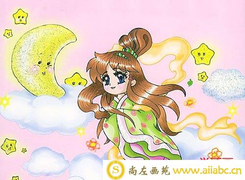 中秋节嫦娥奔月儿童画