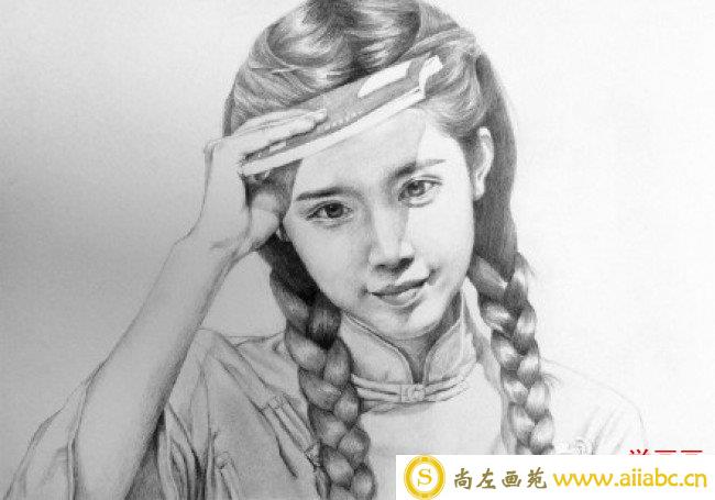 清纯水灵的双马尾古典女孩素描头像手绘画法教程图片_