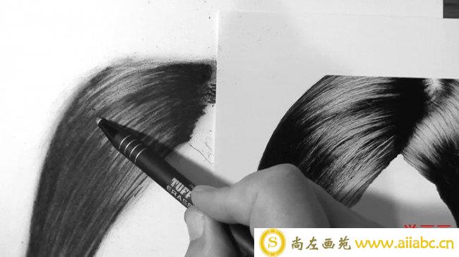 【视频】女生黑色长发素描质感手绘视频教程 教你画出柔顺好看的秀发 头发_