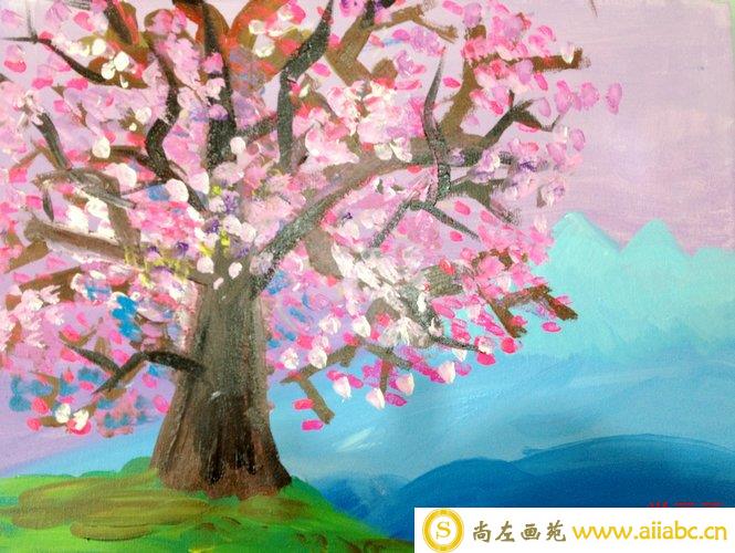 儿童油画银奖作品：樱花树，参赛年龄9岁