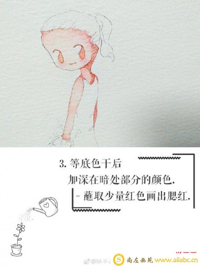 提篮子的可爱小女孩水彩画手绘教程图片全过程带讲解_
