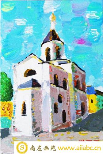 儿童油画金奖作品：《俄罗斯教堂》，参赛年龄13岁