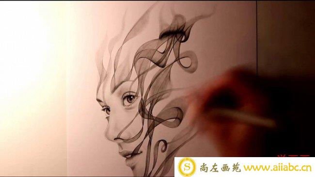 【视频】唯美创意的侧面女生素描画 如烟的女人创意素描视频教程_