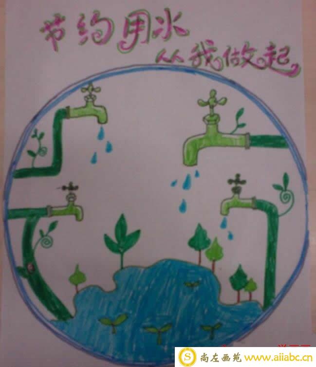 世界水日主题公益儿童画作品欣赏_节约用水,从我做起