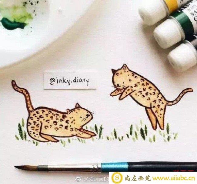 小动物水彩简笔画图片 多个可爱的小动物水彩简笔卡通儿童画图片_