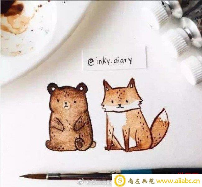 小动物水彩简笔画图片 多个可爱的小动物水彩简笔卡通儿童画图片_