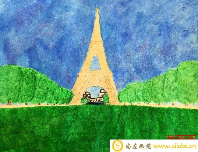 法国巴黎埃菲尔铁塔儿童风景画绘画图片欣赏