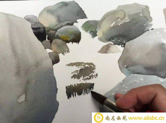 逼真的山间溪水水彩绘画步骤 中国水彩画家黄有维山水小景绘制步骤图_