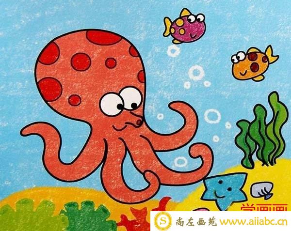 海底世界章鱼儿童画/油画棒图片