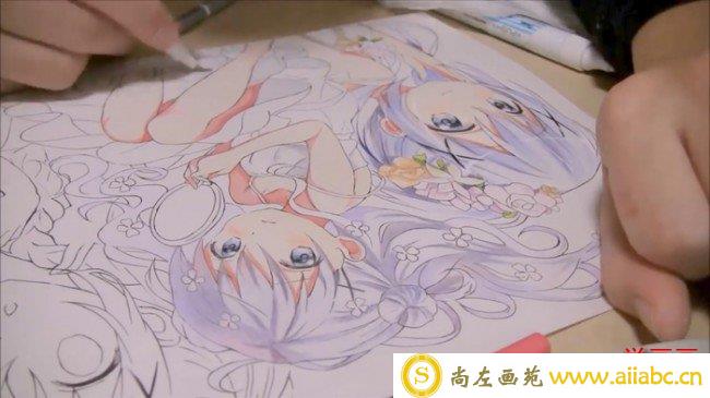 【视频】彩铅手绘动漫美少女人物海报视频教程 动漫海报的画法_