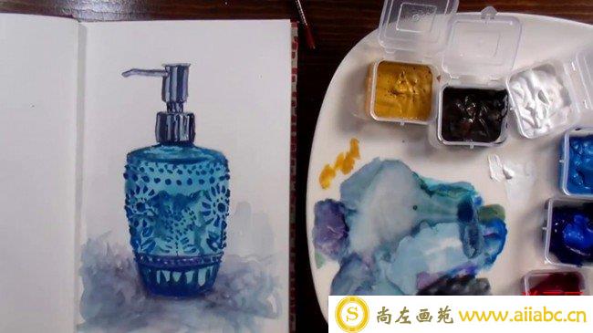 【视频】精美的香水瓶玻璃质感水彩画手绘视频教程图片 香水瓶怎么画画法_