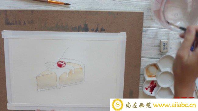 【视频】一块可口的小蛋糕水彩手绘视频教程图片 美食蛋糕水彩怎么画_