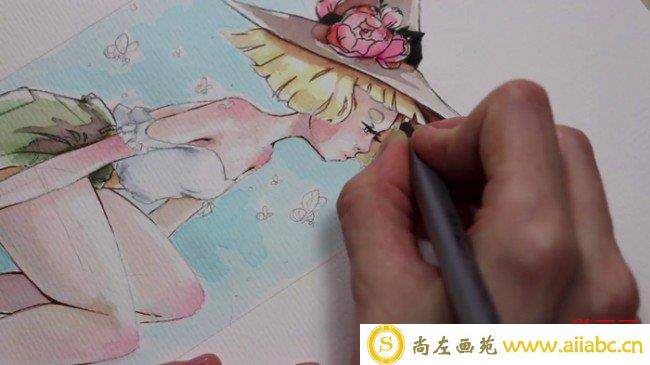 【视频】可爱美丽性感的时尚女生水彩插画手绘视频教程 画法步骤 怎么画_