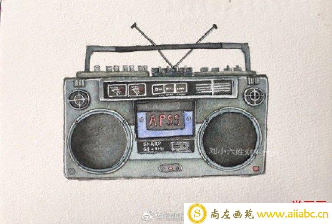 老式录音机水彩画图片 老式收音机水彩手绘教程图片 画法_