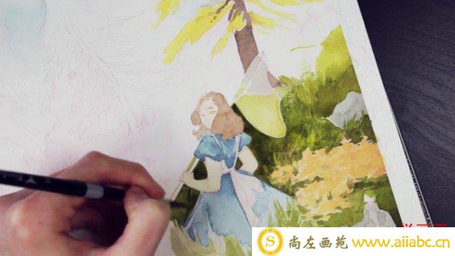 【视频】森林中的女孩童话故事水彩画手绘视频教程图片 童话插画画法步骤_