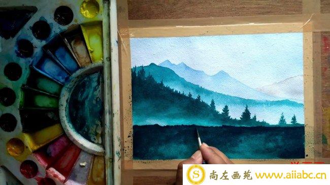 【视频】唯美的山峦树木风景水彩画视频教程 山峰风景水彩怎么画画法_