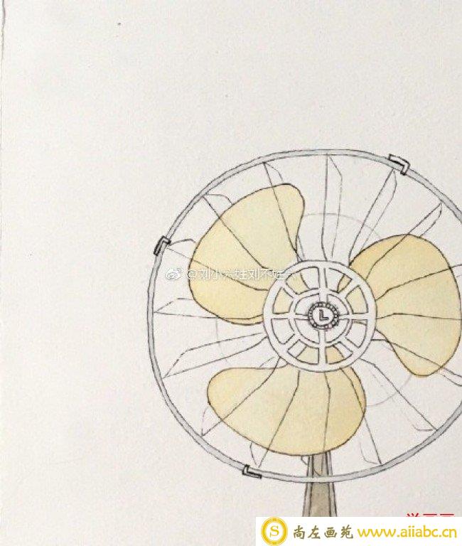 老式复古电风扇水彩画图片 老式电风扇手绘教程图片 老式电风扇怎么画画法_