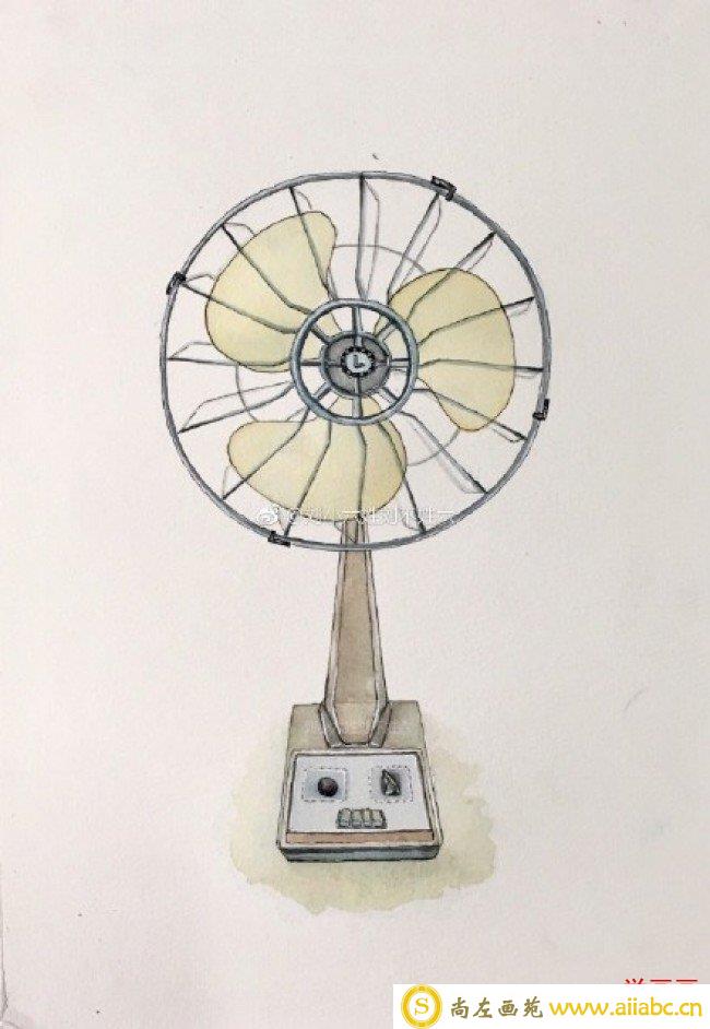 老式复古电风扇水彩画图片 老式电风扇手绘教程图片 老式电风扇怎么画画法_