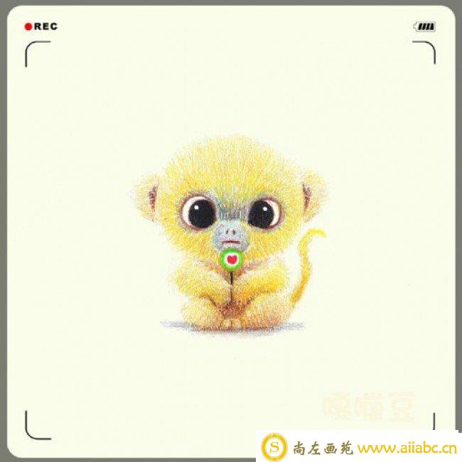 各种可爱的小动物彩铅画作品 插画师嘎嘣豆_