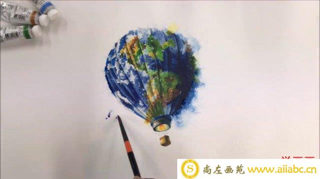 【视频】超美的热气球与天空水彩视频教程 蓝天白云 云朵热气球的水彩画法 怎么画_