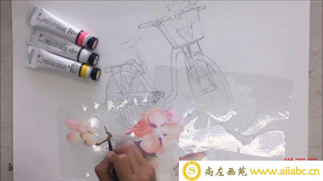【视频】超美的花枝与自行车水彩画视频教程 唯美的自行车花卉水彩教程怎么画_