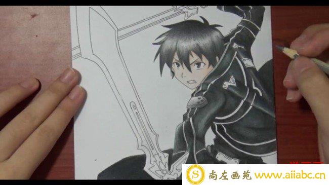 【视频】握剑的战斗姿势人物动漫男生彩铅手绘画视频教程画法图片_