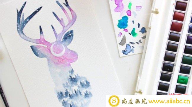 【视频】唯美好看的小鹿山水水彩画手绘视频教程图解_