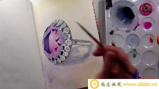 【视频】精美的钻石戒指水彩画视频教程 钻戒水彩画怎么画画法步骤_