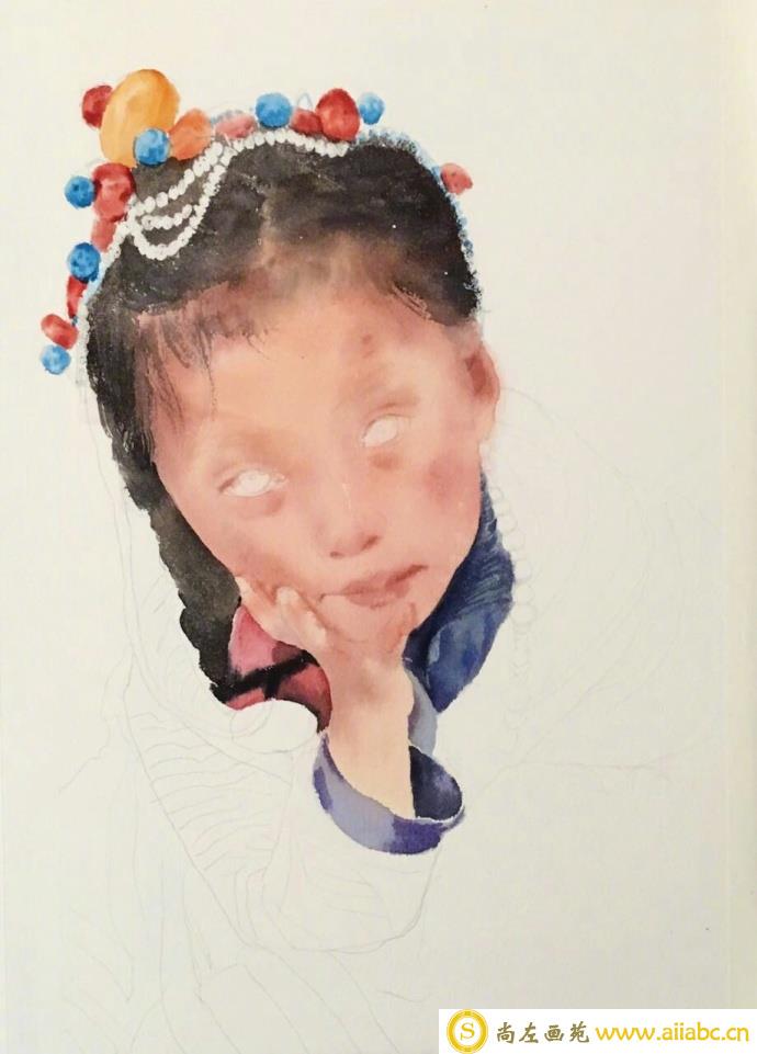 水彩画藏族小女孩