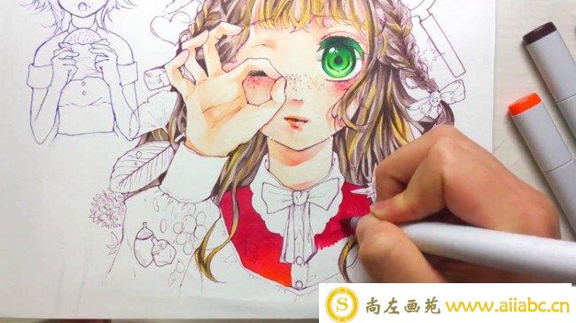 【视频】非常漂亮的萌系动漫美少女手绘视频教程马克笔上色 可爱萌_