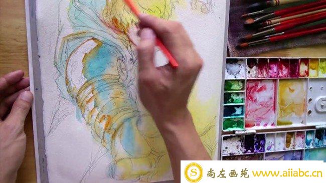 【视频】动漫一拳超人改造人杰诺斯水彩手绘视频教程 杰诺斯的画法_
