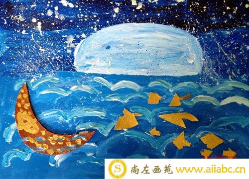 儿童油画铜奖作品：《月亮船》，参赛年龄4岁