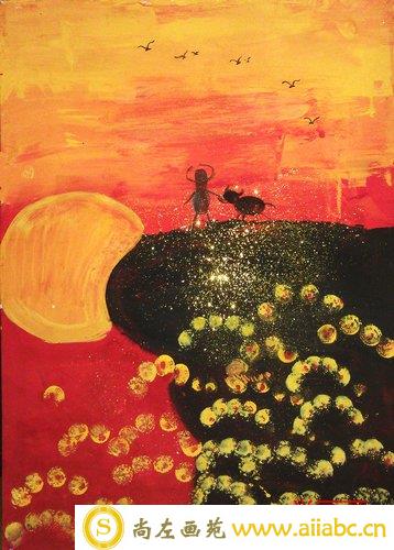 儿童油画铜奖作品：夕阳，参赛年龄3岁