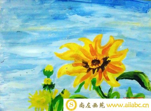 儿童油画银奖作品：向日葵，参赛年龄5岁
