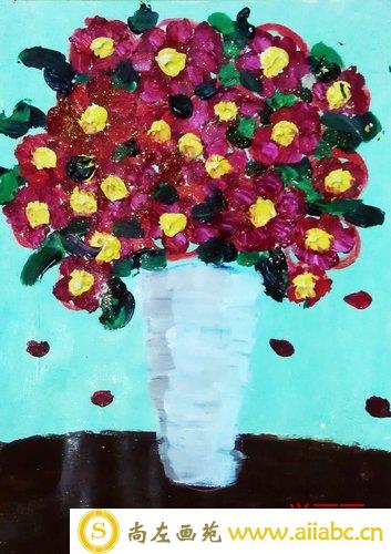 儿童油画银奖作品：立春之花，参赛年龄6岁