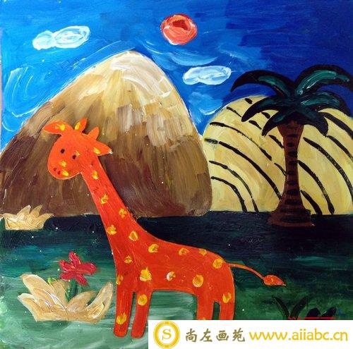 儿童油画银奖作品：《小鹿花园》，参赛年龄5岁