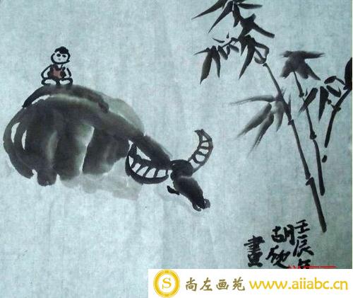 中国儿童水墨画作品-牧牛娃娃
