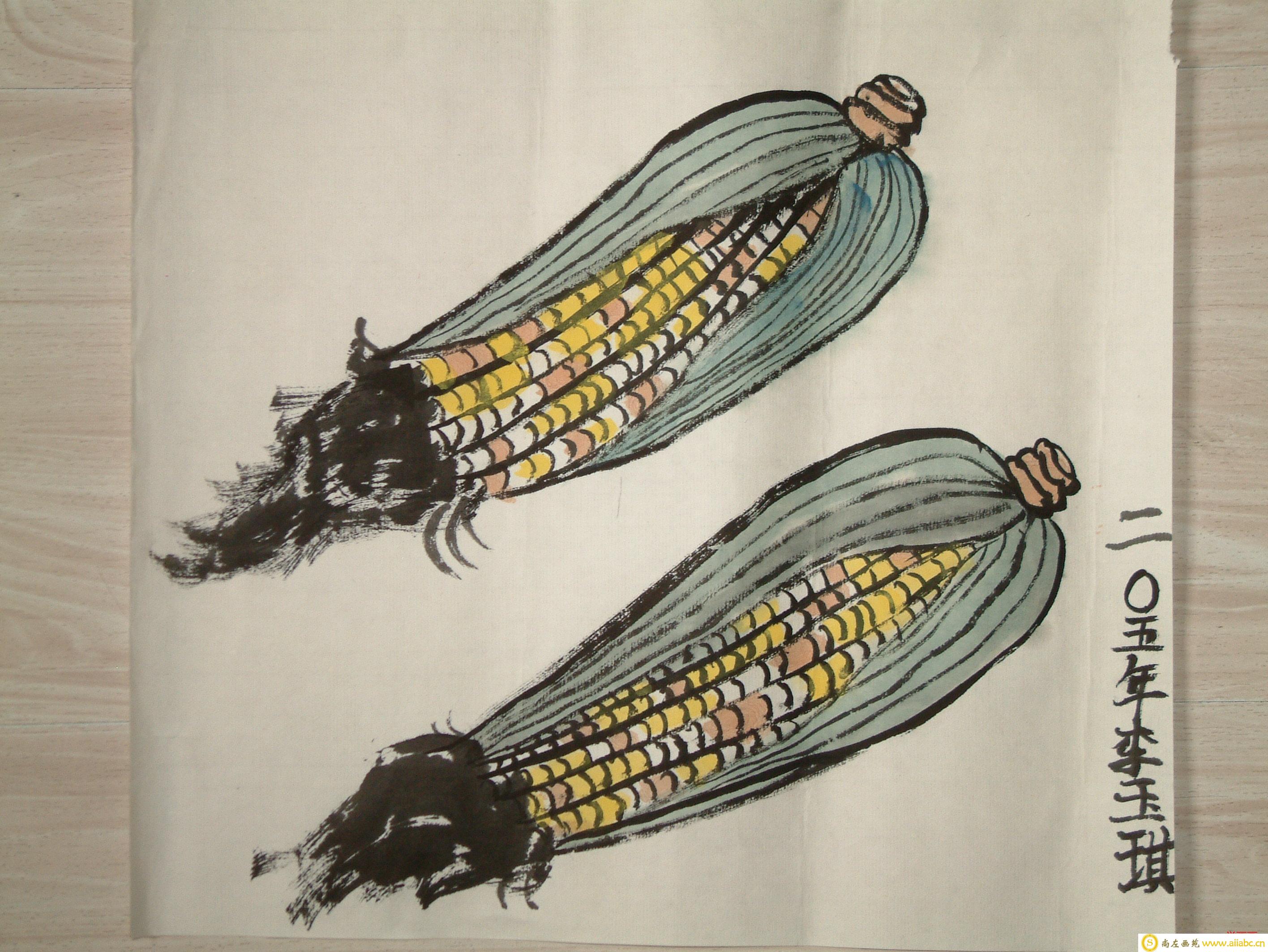 儿童国画作品欣赏-玉米成熟了