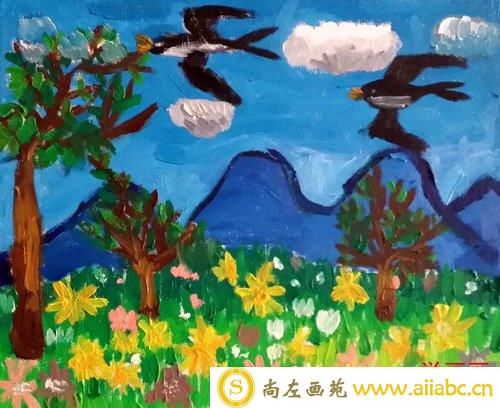 儿童油画银奖作品：《春天来了》，参赛年龄8岁