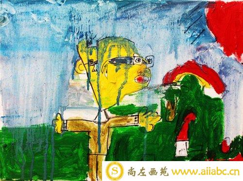 儿童油画铜奖作品：有意思的小人，参赛年龄6岁