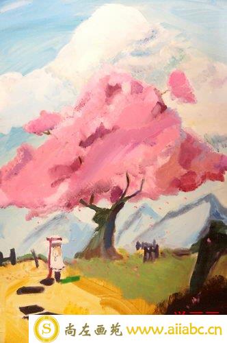 儿童油画金奖作品：站在树下看风景，参赛年龄12岁